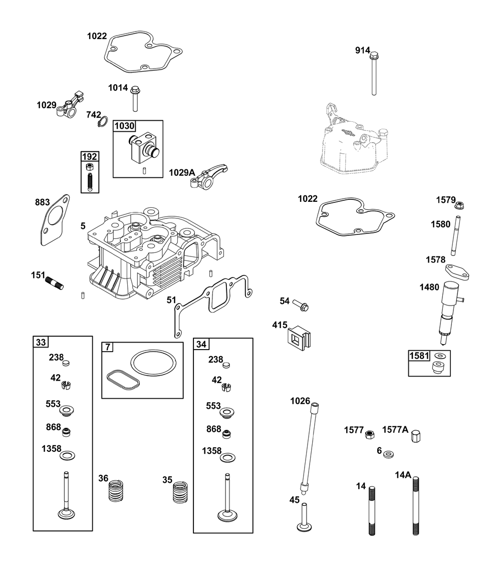 Cylinder Head Group Diagram and Parts List for 261D02-0004-01 200000 - 399999 Briggs and Stratton Engine